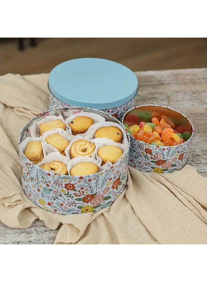 Small 3 Tier Metal Canister Set With Lids Floral Design Round Desktop Storage For Snacks Candy Kitchen Organization - Image 5